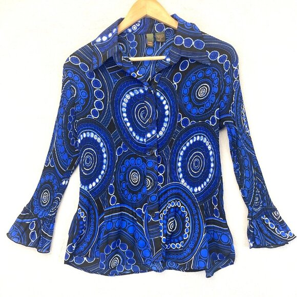 Sere Nade Accordion Pleated Button Up Blouse Womens Medium M Blue Retro Disco - Picture 1 of 15